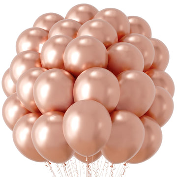 Voircoloria Metallic Rose Gold Balloons, 66Pack 12Inch Chrome Rose Gold Latex Party Balloons For Birthday Baby Shower Valentine'