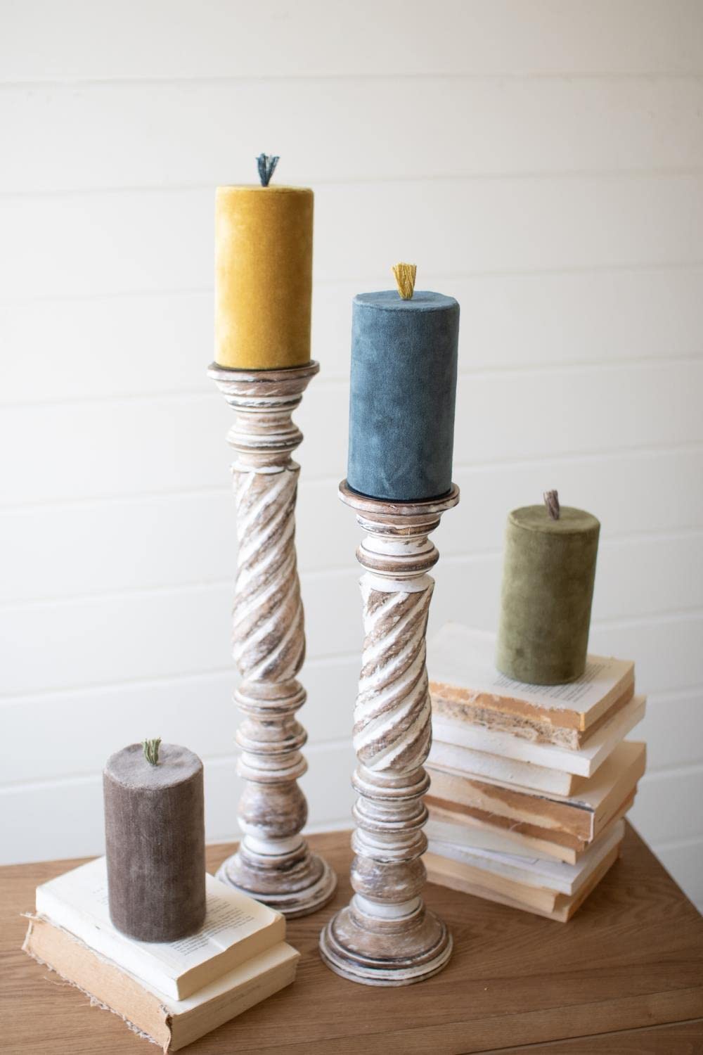 KALALOU Set of Four Faux Velvet Candles, Model NRV2213, 7x8x8, Color: See Image