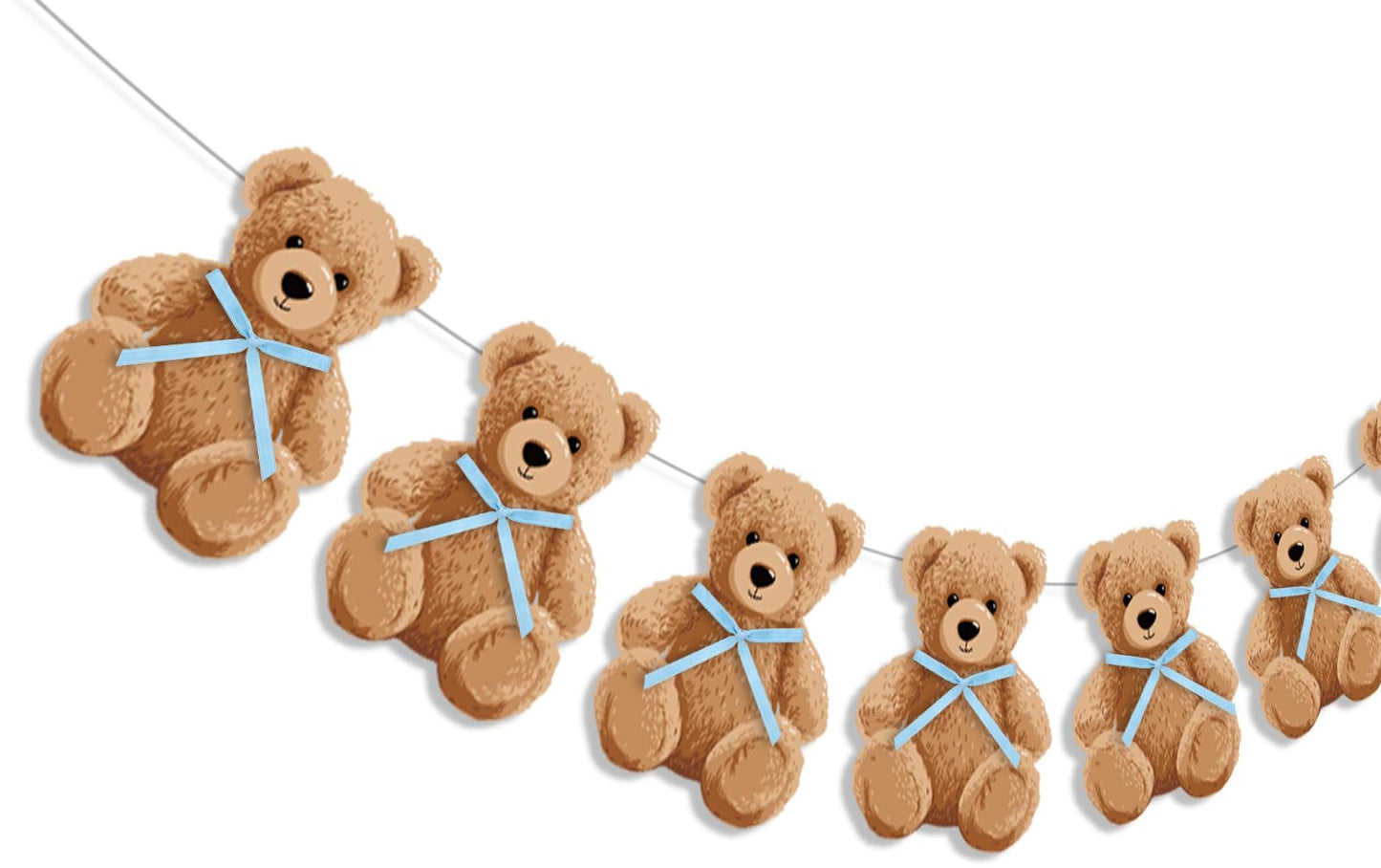 Whaline Bear Baby Shower Party Banner Cute Bear with Blue Bow Hanging Bunting Garland DIY Required for Boy Girl Birthday Gender 