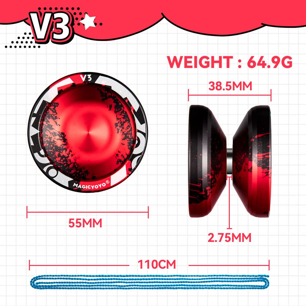 Magicyoyo V3 Responsive Yoyo Pack Of 2, Professional Metal Yoyo For Beginner, Dual Purpose Alloy Yoyo With Kk Bearings + Removal Bearing Tool + Axle + 2 Bags + 12 Yoyo Strings