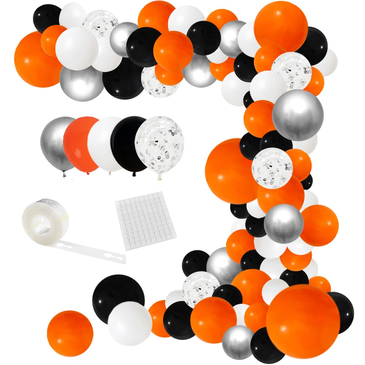 Orange Black Balloon Garland Arch Kit, 127Pcs Orange Black White Balloons Metallic Silver Confetti Balloons For Birthday Graduat