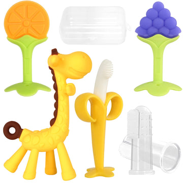 Chuya Teething Toys For Baby, Teethers With Banana Toothbrush Teeth Brushing,Bpa-Free,Chew Toy Infants Toddlers Silicone Teether