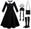 Luzlen Black Costume Girls With Wig Socks Kids Toddler Family Dress Halloween Cosplay Outfits, Black, 7-8Y(Tag 150)