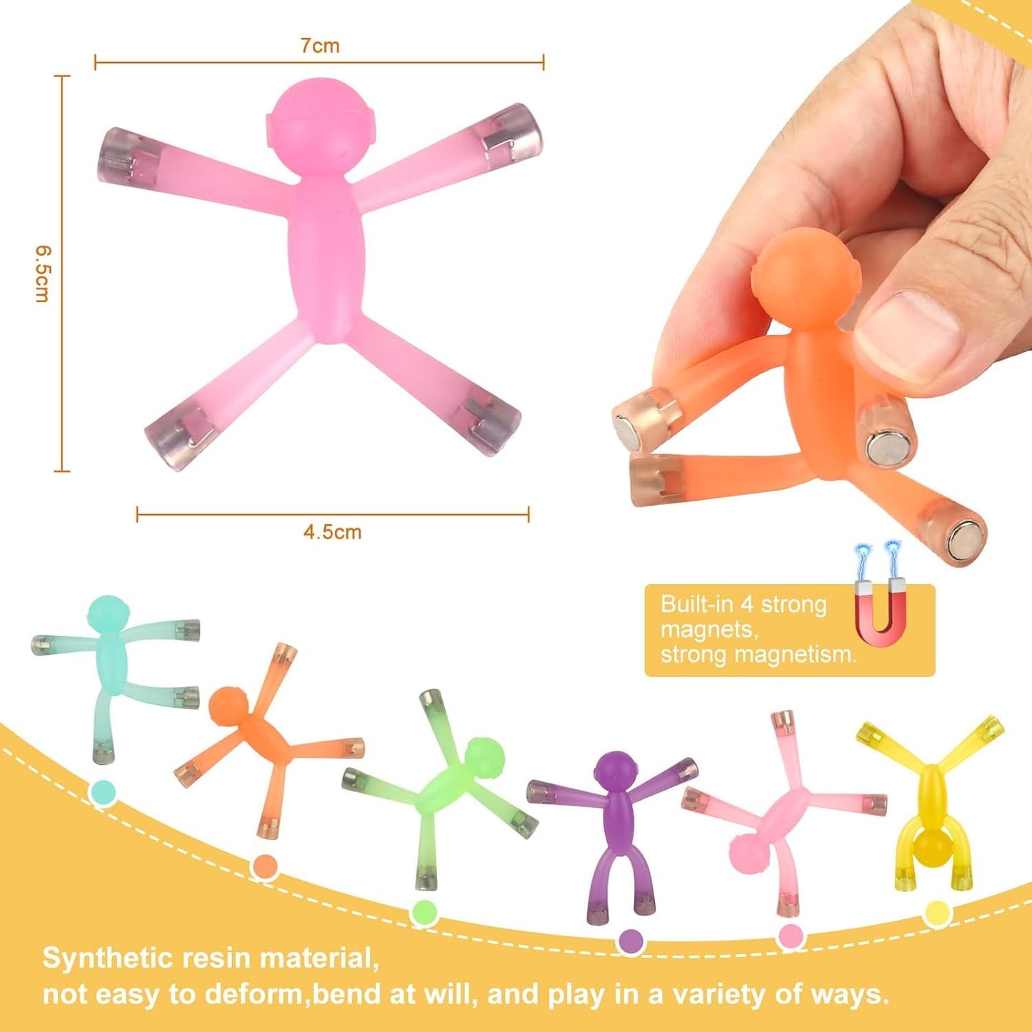 Laleay Magnetic Men, Whimsical And Colorful Humanoid Magnetic People Toys, 4Pcs, Synthetic Resin