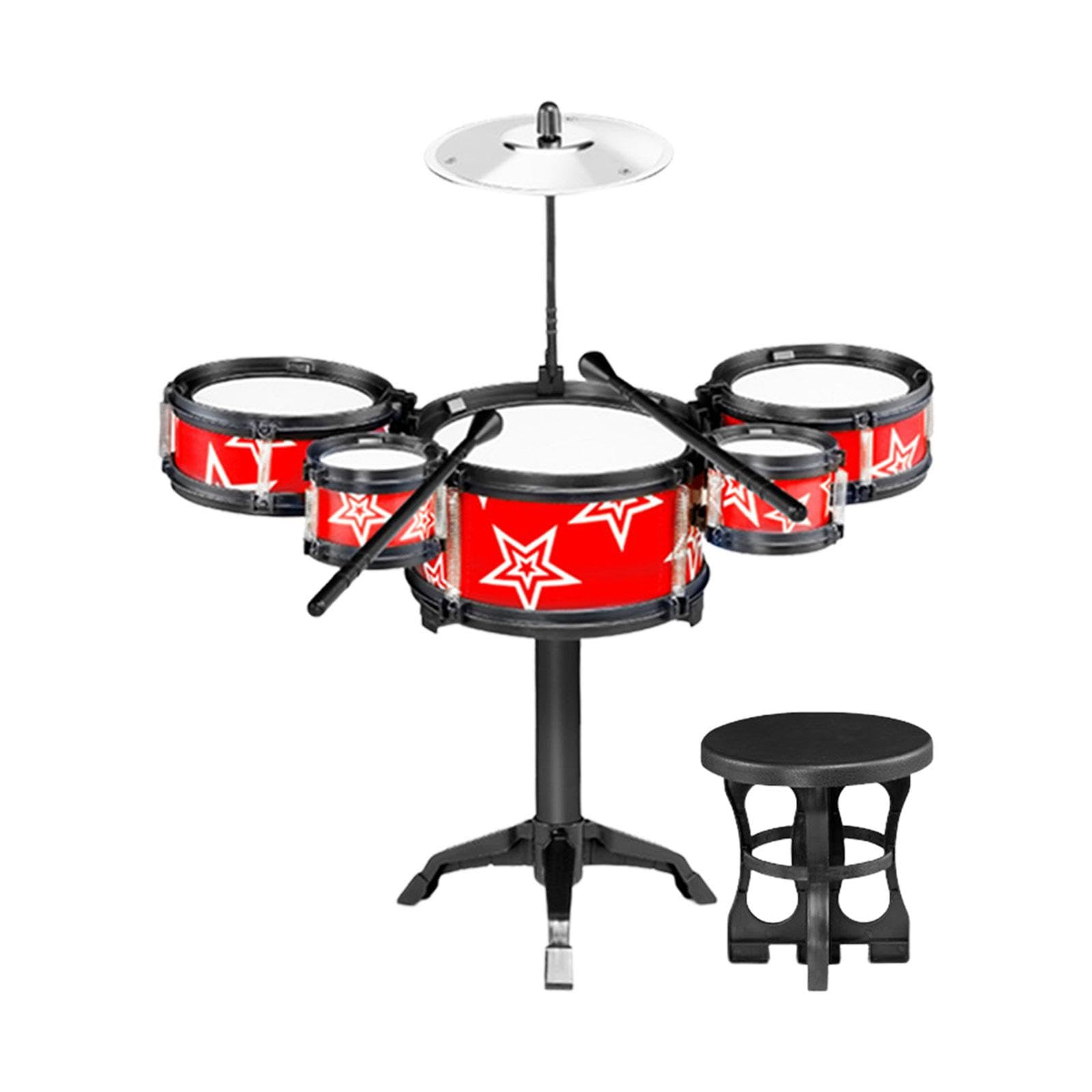 Styleheaven Simulation Kids Drum Toys Playset Jazz Drum Kits For Kids Boys Red With Chair