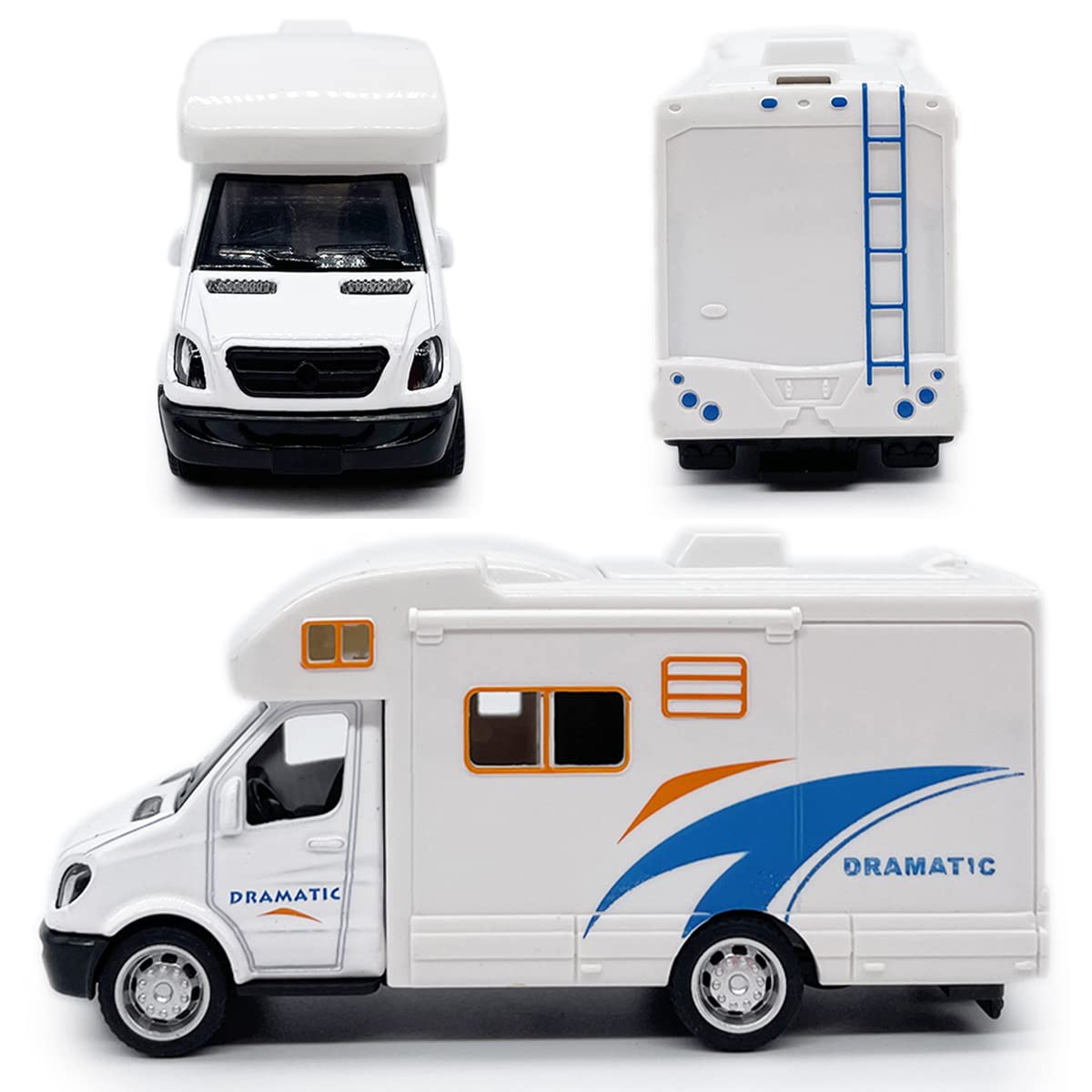 Mini Toy Camper RV Motorhome Toys for Boys Pull Back Diecast Model Car Recreational Vehicle Adventure with Furniture Roof and Si