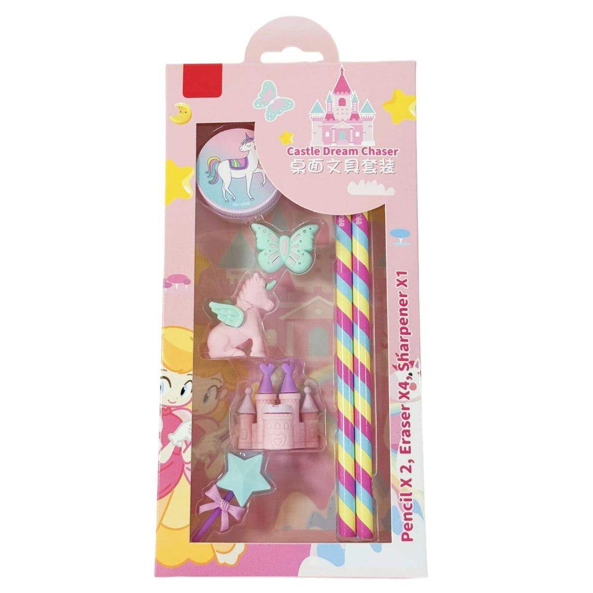 Cute Princess Theme Stationery Gift Set For Kids 7 Pcs | Pencil, Eraser & Sharpener Combo Pack With Cartoon Accessories (Pack 1)