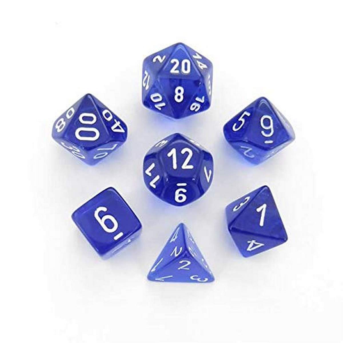 Chessex Manufacturing Chx23076 Blue Translucent Dice With White Numbers - Set Of 7