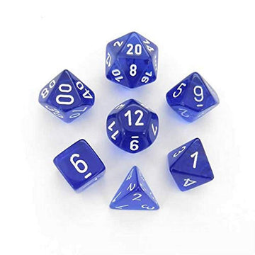 Chessex Manufacturing Chx23076 Blue Translucent Dice With White Numbers - Set Of 7