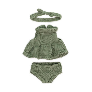 Miniland Clothes For Dolls 8 1/4'' Knitted Outfit Dress & Headband - Eco, Made In Spain, Quality, Role Play, Educational