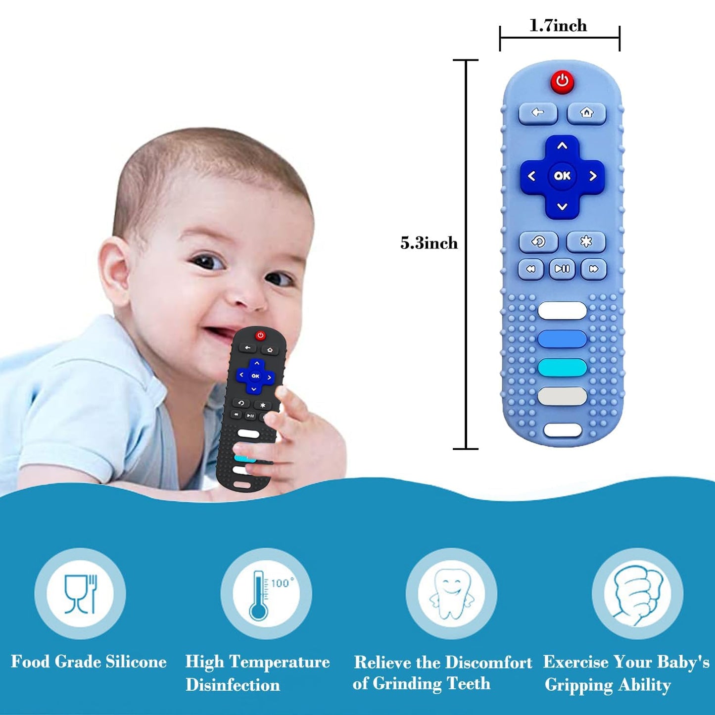 Baby Teether Toy, Tv Remote Control Shape Teething Baby Toys For Infants, Baby Chew Remote Teether Toys For Babies 3-24 Months,Bpa Free(Black)