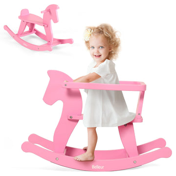 Belleur Wooden Rocking Horse For Toddler 1-3 Year Old, Baby Wood Ride-On Toys With Removable Fence For Indoor & Outdoor Activiti