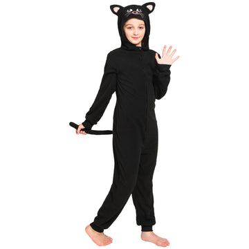 Rabtero Kids Cat Costume, Girls Black Cat Costume, Halloween Costume Black Cat Onesie For Kids, Cat Costume For Girls, Halloween Christmas Cosplay Costume Animal Pajamas For Kids 4-6