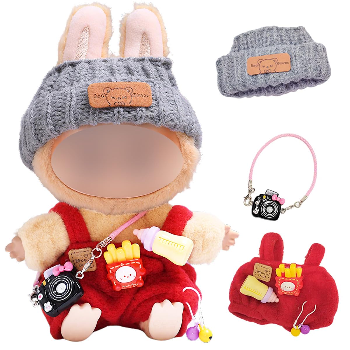 Cgq Labubu Fashion Ensemble,Clothes For Labubu ,4 Piece Sets Red Fashion Accessoriesfor Labubu Dolls Clothes.