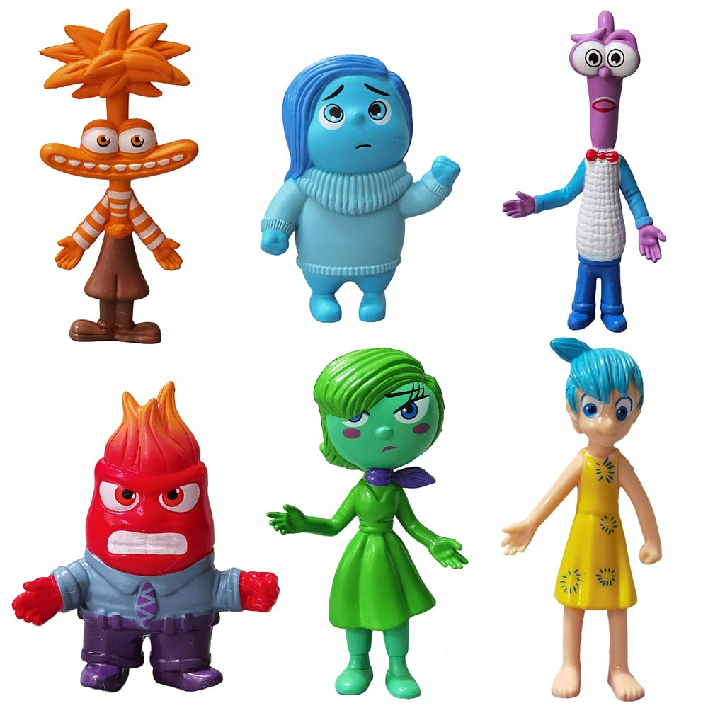 suliutoys 6 Pack Inside Out Action Figures Toy Playsets, All The Feels Figure Including Joy, Sadness, Anger, Anxiety, Disgust, F