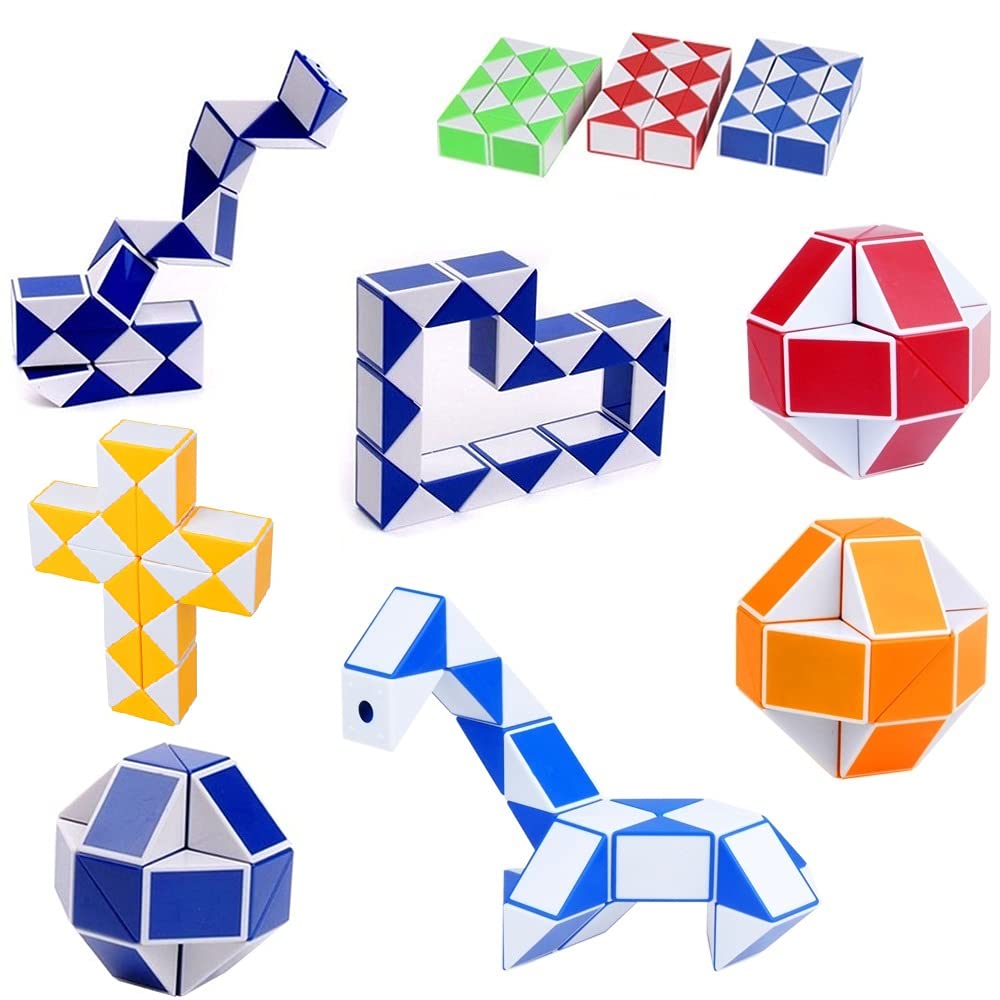 Dungsko 24 Pack Fidget Snake Cube Twist Puzzle Toys - Multi-colored Plastic for Kids, Teens, Party Favors, Classroom Rewards, and Prizes