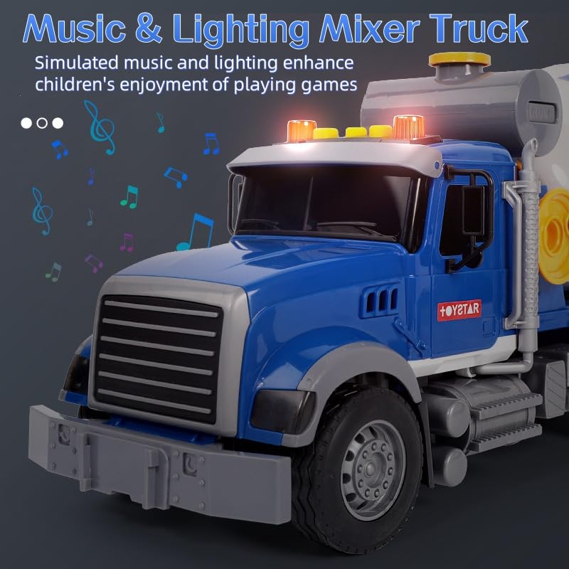 Cement Mixer Toy Truck for Boys,Large Construction Toys with Lights & Sounds,Mixer Car Toy Truck for Age 4-7