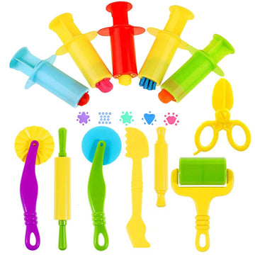 Oun Nana Play Dough Tools Kit With Dough Extruders, Dough Scissors, Playdough Rollers And Cutters, 12 Pcs Plastic Playdough Tools For Kids(Random Color)