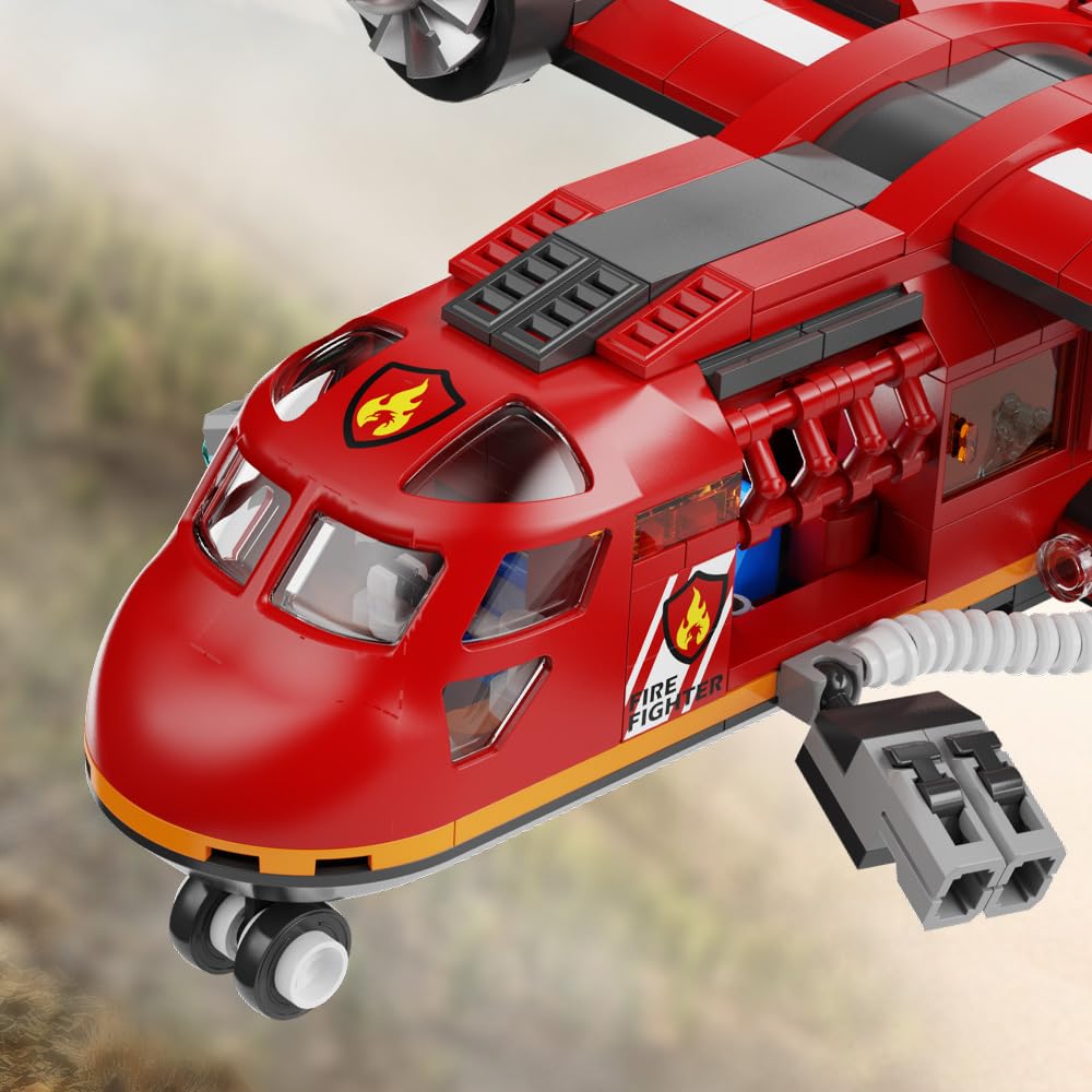 Riceblock City Fire Rescue Plane Building Sets, Suitble For Kids And Fans Of Firefighter Toys, Fun Birthday Idea For Boys And Gi