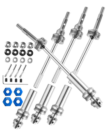 Rcarmumb Upgrades Part Drive Shaft CVD for 1/10 Slash 4X4/Stampede 4X4/Rustler 4X4/Hoss 4X4 RC 4WD,4PCS Front Rear Stainless Ste