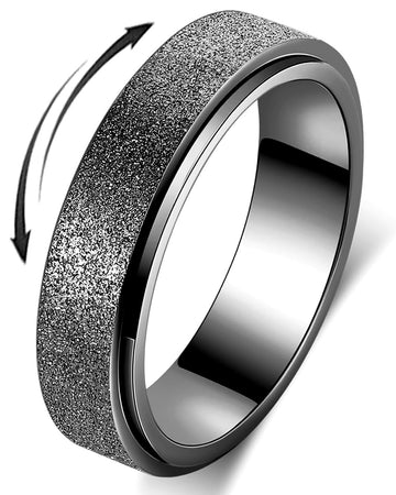 Anxiety Ring For Women Fidget Spinner Ring Fidget Toys Adults Titanium Stainless Steel Thumb Ring 6Mm Wide Black Size 10