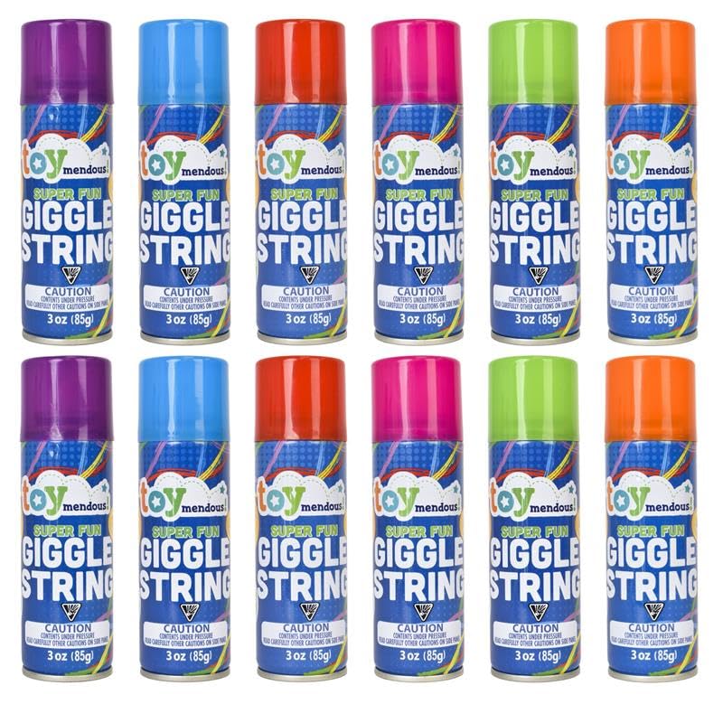 Sunny Days Entertainment Giggle String Party Pack,12 Pack 3 oz Stretchy Party String, Bright Colored Celebration Streamers, Non-