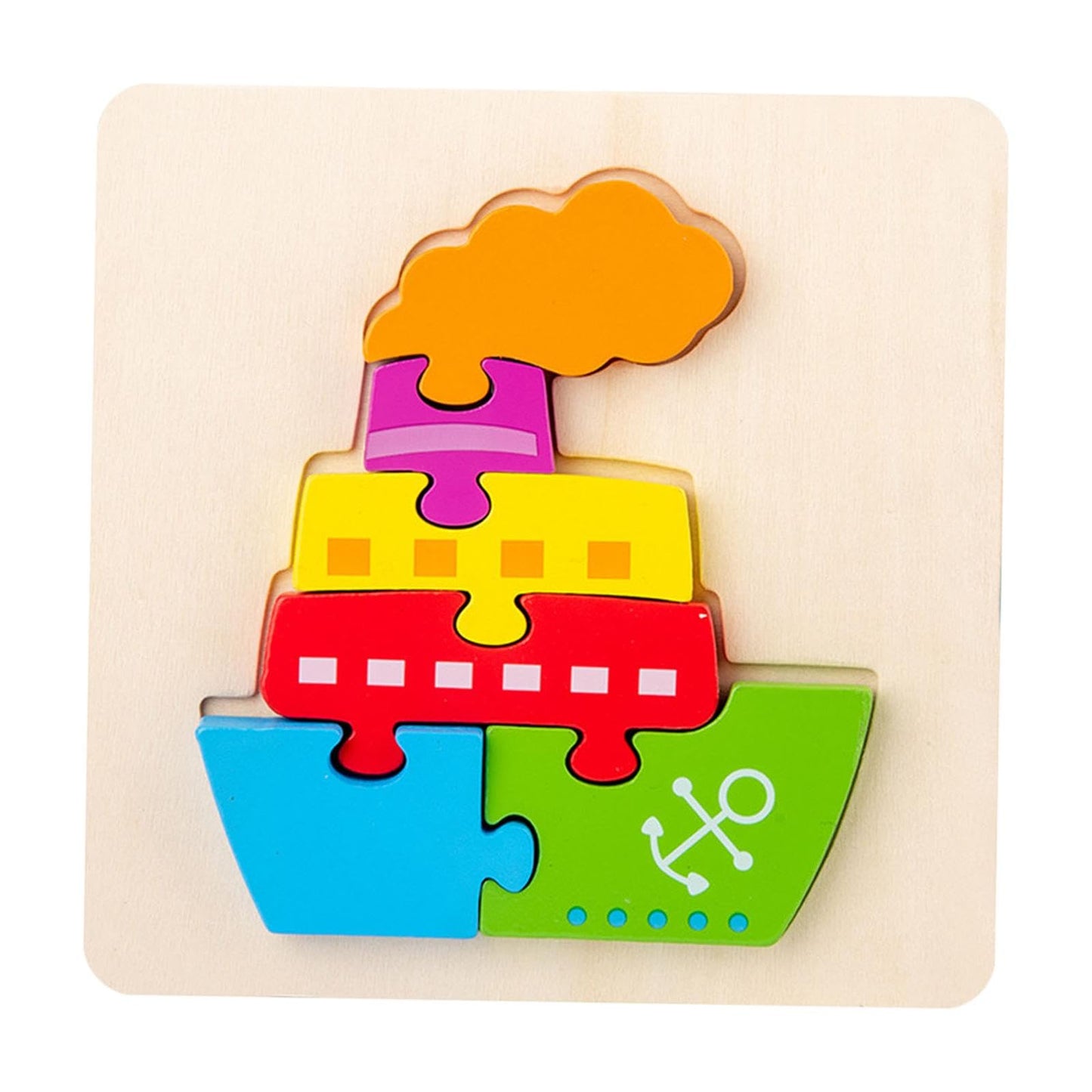 MERISHOPPWooden Jigsaw Puzzle Stem Brain Teasers Puzzle Kindergarten Color Perception Ship|Baby|Toys for Baby|Developmental Baby