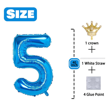 5 Number Balloon Pink 40 Inch Big Foil Crown Helium 5Th Balloons For 5 Year Old Boy Girl Birthday Party Decorations Wedding Anni
