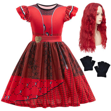 Btonai Girls Red Costume For Kids Rise Red Dress Princess Red Halloween Outfits With Wig And Gloves 3-9Y