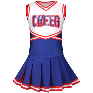 Grajtcin Girls Cheerleader Costume Kids Cheer Uniform Cheerleading Outfit Halloween Fancy Dress For 13-14 Years (160, Blue)
