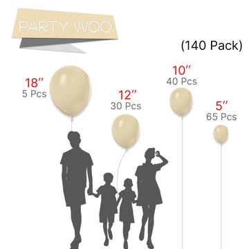 Partywoo Vanilla Brown Balloons, 140 Pcs Boho Brown Balloons Different Sizes Pack Of 18 Inch 12 Inch 10 Inch 5 Inch Light Brown Balloons For Balloon Garland Or Arch As Party Decorations, Brown-F56