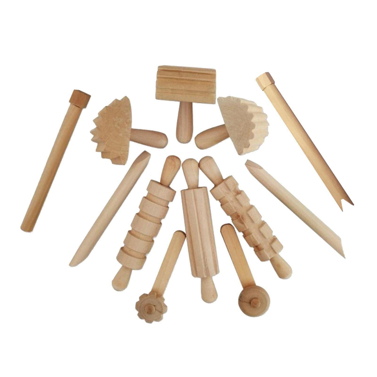 Atorse Kids Wooden Art Clay Doughs Tools Toy Roller Pin Molds Diy Handmade 12Pc/Set