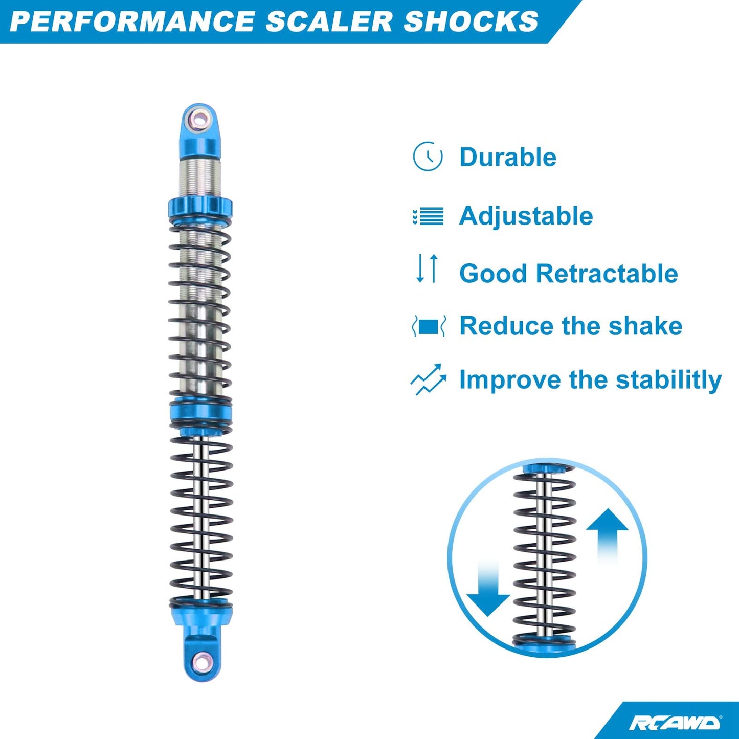 RCAWD 130mm Shock Absorber Damper Universal for a lot of 1/10 RC Hobby Cars, Full Aluminum RC Shock Upgrades, 7075 Adjustable Sh