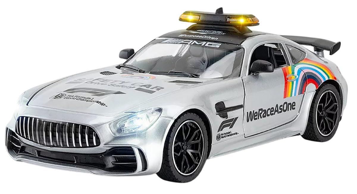 Magicwand 1:24 Scale Die-Cast Amg-Gt3LargeBox Packing With 4 Openable Doors,Pull Back Action,Lights,Music Police SilverPack Of 1