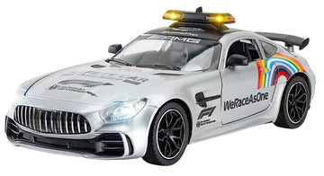 Magicwand 1:24 Scale Die-Cast Amg-Gt3LargeBox Packing With 4 Openable Doors,Pull Back Action,Lights,Music Police SilverPack Of 1