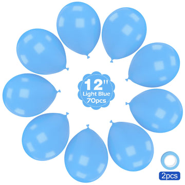Moukiween Light Blue Balloons 12 Inch - 70 Pcs Light Blue Latex Balloons For Wedding Graduation Baby Shower Birthday Blue Theme Party Decorations