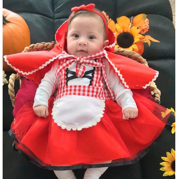 Little Red Riding Hood Costume For Girls Baby Toddler 1St 2Nd Halloween Outfit Fancy Cosplay Deluxe Storybook Plaid Maid Apron Dress Up Cape Cloak Kids Fairy Tale Princess Party Supply 12-18 Months