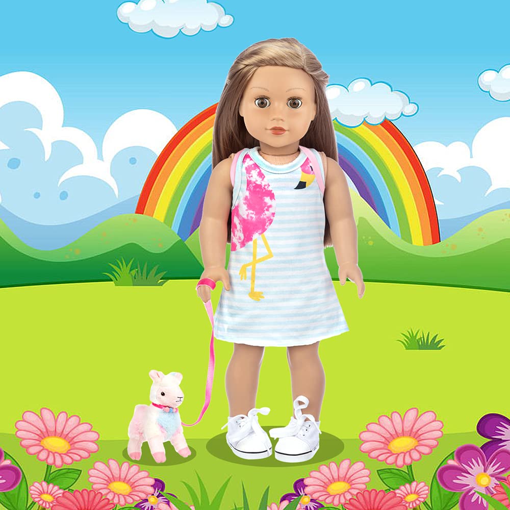Ecore Fun 18 Inch Girl Doll Carrier Bag With Doll Clothes And Accessories,Including Dress, White Cloth Doll Shoes ,Doll Backpack, Sunglasses, Toy Lamb