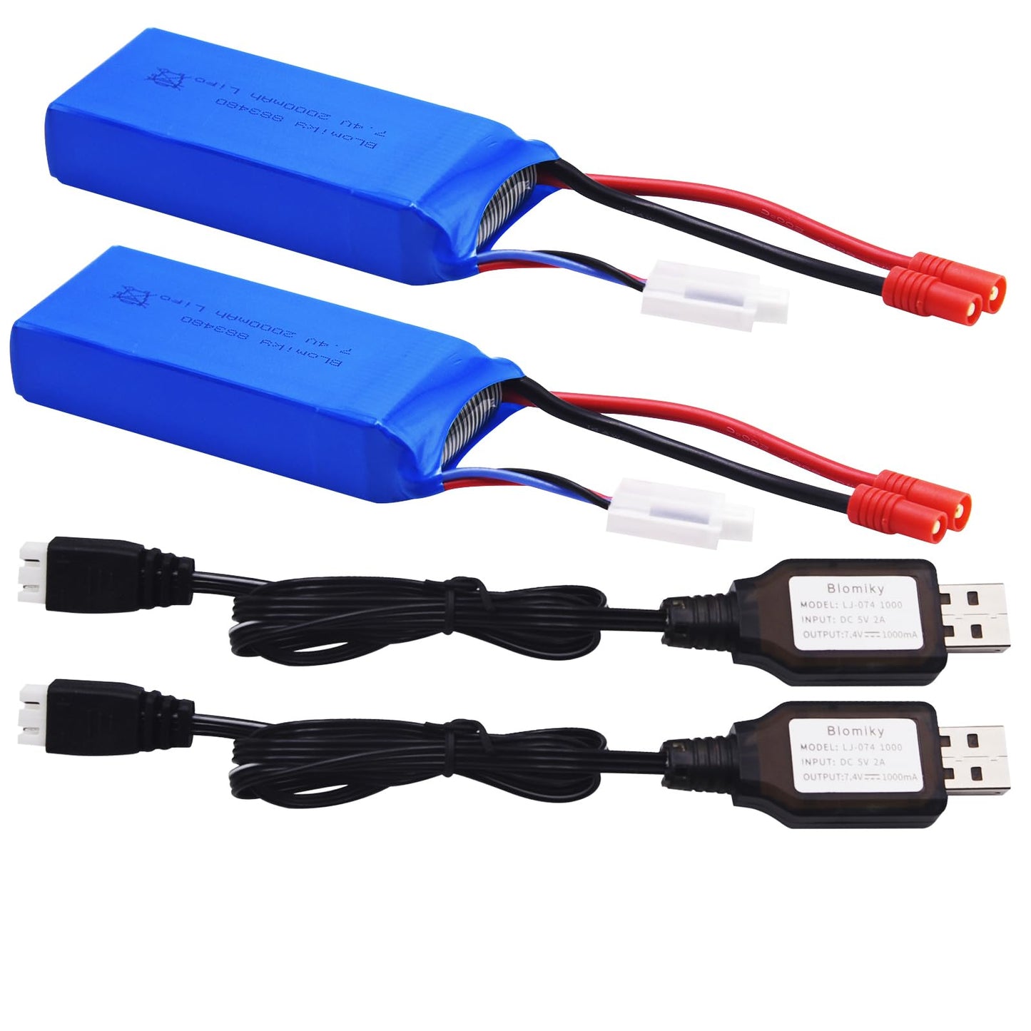 Blomiky 2 Pack 7.4V 2000Mah Lipo Battery Banana Connecdtor Plug And Charger Cable Replacement For Drc-446 And S Yma X8C X8W Quad