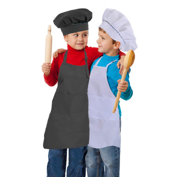 multifuns 2 Sets Black & White Kids Aprons and Chef Hat Set for Girls Boys Baking Cooking Painting 5-12 Ages