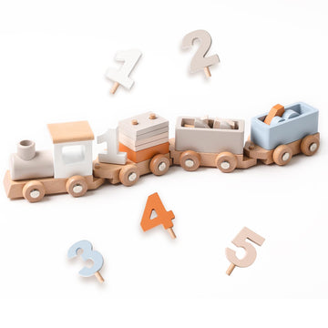 Montessori Stacking Toys For Toddlers 1-5 Wooden Train Set For Babies Wood Train Toys Classic Wooden Cars With Numbers And Block