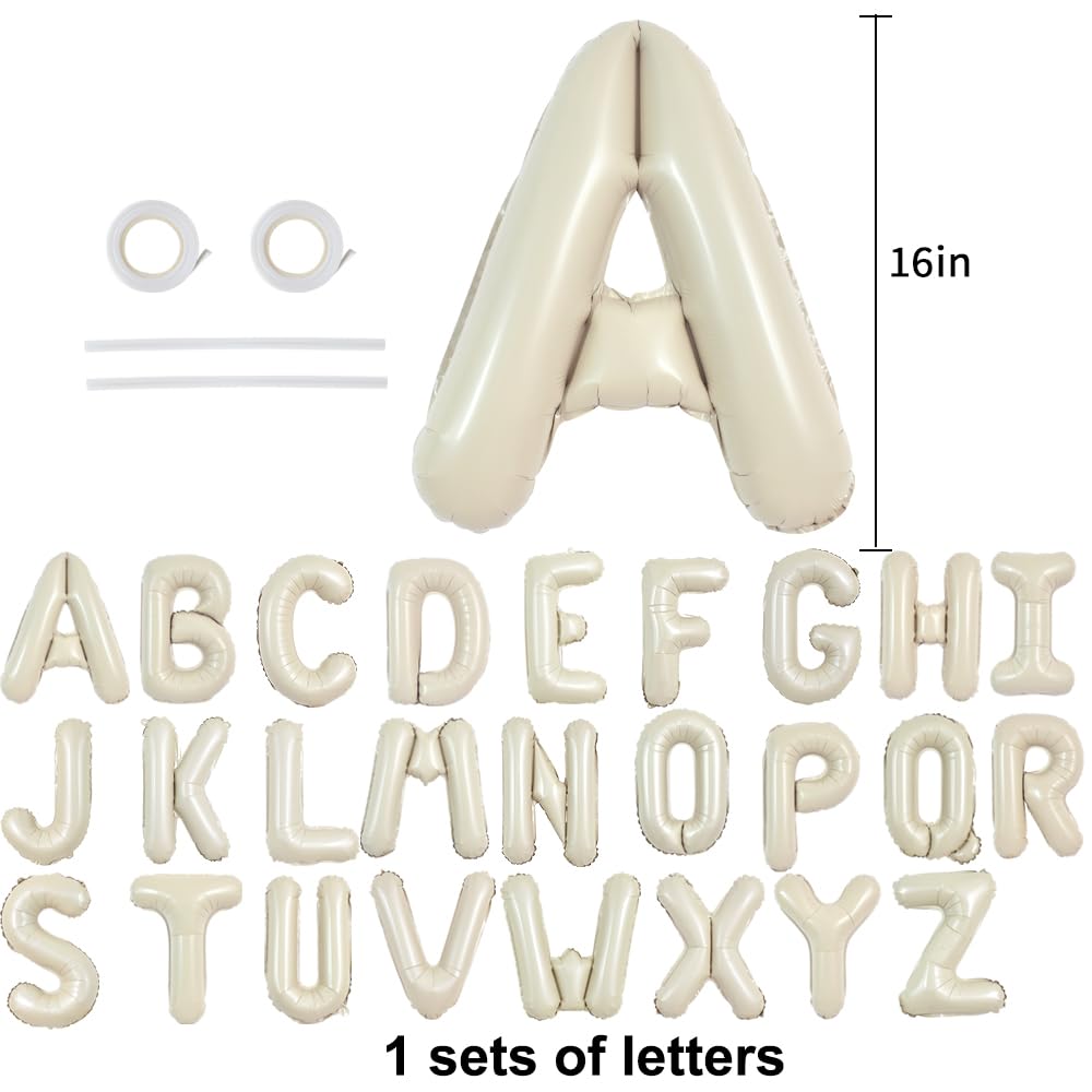 TONIFUL 16 Inch Cream White Letter A-Z Balloons,Custom Phrase Mylar Foil Alphabet Letter DIY Personalized Phrase Banner for Birt