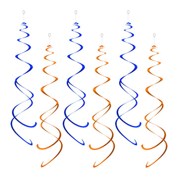 ZOOYOO Party Swirl Decorations, Blue and Orange Foil Ceiling Hanging Swirl Decoration, Whirls Decorations for Birthday Wedding A