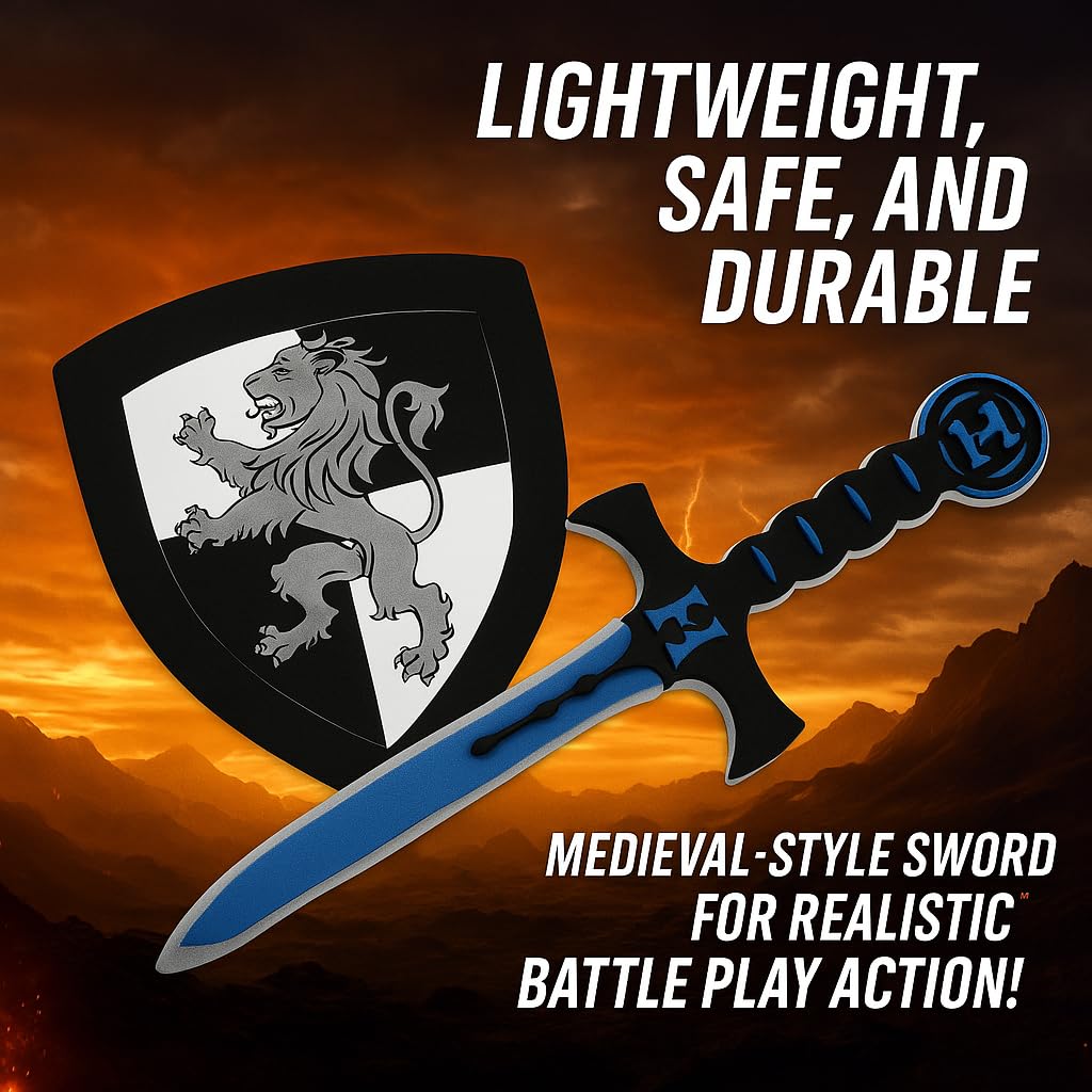 Liberty Imports 4 PCS Dual Foam decorative replica blade and Shield Combo Playset - Medieval Combat Warrior   Joust Dragon Knights Lightweight Set Costume Role Play Accessories for Kids  Boys  Girls