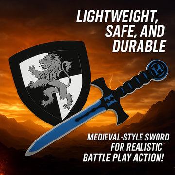 Liberty Imports 4 PCS Dual Foam decorative replica blade and Shield Combo Playset - Medieval Combat Warrior   Joust Dragon Knights Lightweight Set Costume Role Play Accessories for Kids  Boys  Girls