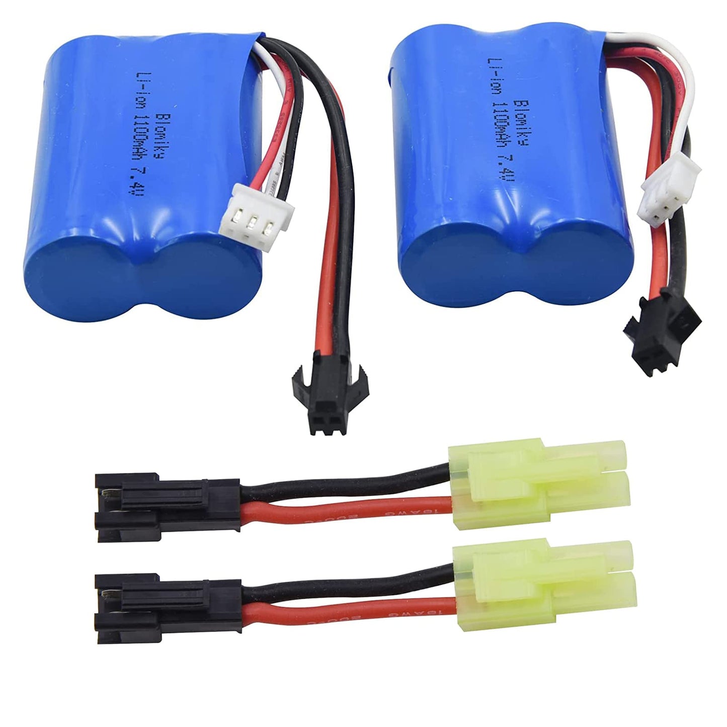 Blomiky 2 Pack 7.4V 1100mAh 8.51Wh Li-ion Rechargeable Battery with SM-2P Plug and 2 Charger Cable fit for H101 H103 RC Boat RC