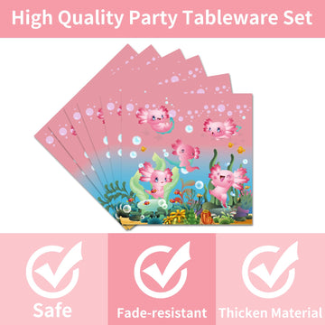 96Pcs Axolotl Birthday Party Supplies - Pink Reptile Animals Axolotl Plates Napkins Forks Disposable Tableware Set Girl Axolotl