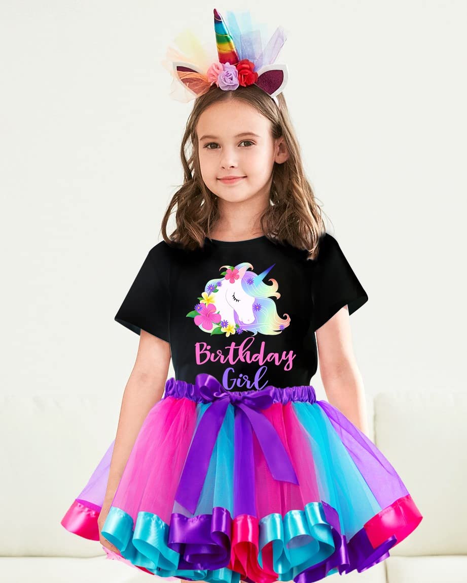 Doctor Unicorn Birthday Girls Unicorn Costume Outfit Rainbow Tutu, Unicorn T-shirt, Satin Sash, Hair Bow & Headband Purple Rainb