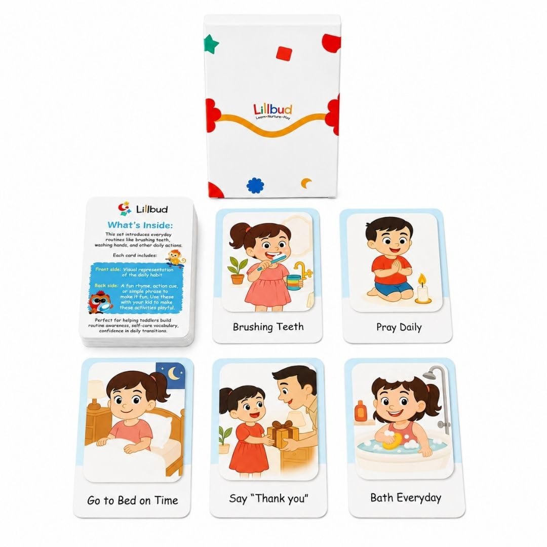 Lillbud Daily Habits Flash Cards For Toddlers | Educational Learning Cards | 24 Cards With 12 Daily Routines, Vocabulary Develop