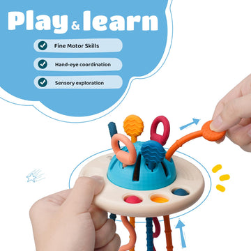 Likee Montessori Toys For Baby 1+ Years Old, Sensory Development Toys For Toddlers 1-3, Silicone Pull String Travel Toy For 18+